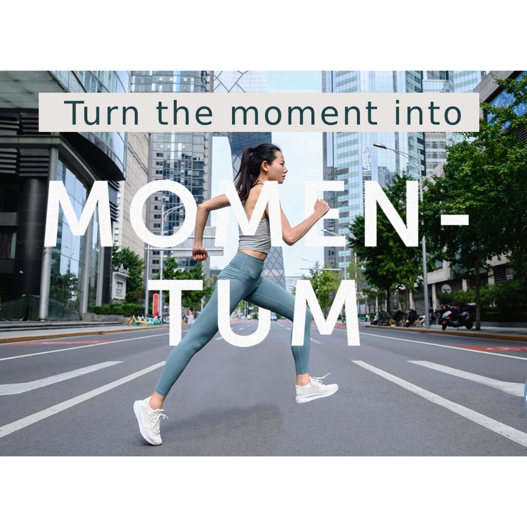 WELL Health-Safety Rating ad: a runner mid-stride with the headline Turn the moment into MOMENTUM.
