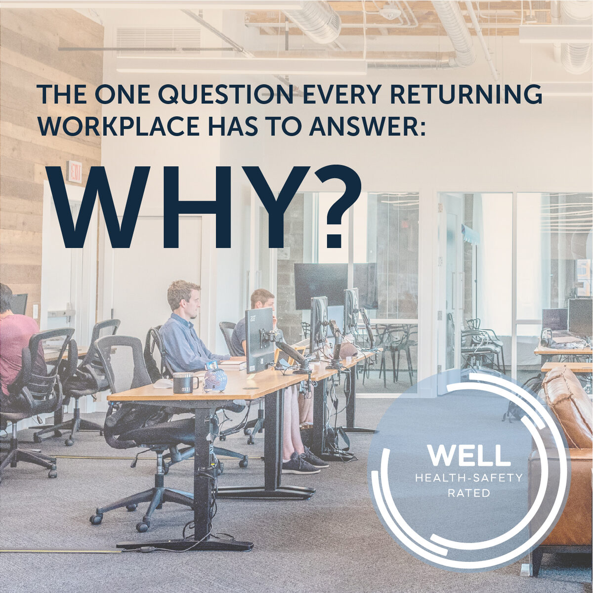 WELL Health-Safety Rating ad: an open office with the headline The one question every returning workplace has to answer: WHY?